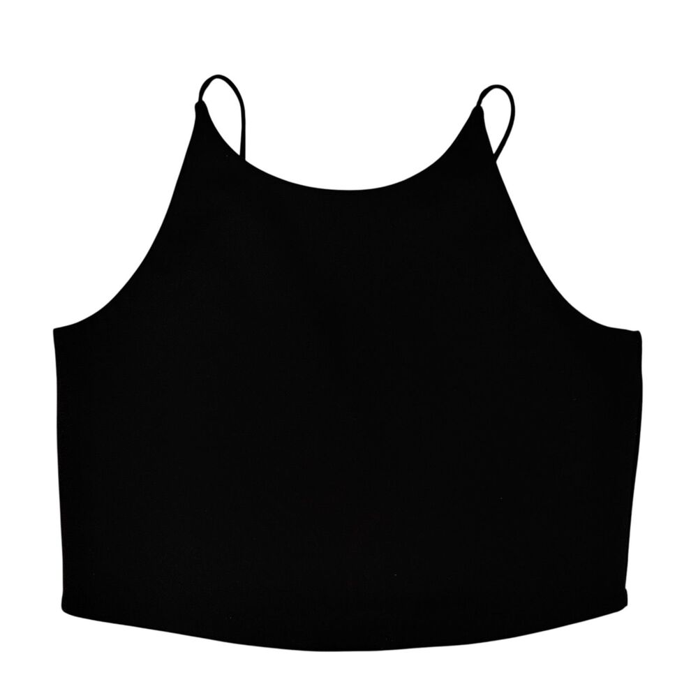 Zara Women Medium Crop Tank‎ Black Smooth High Neck Spaghetti Strap Minimalist